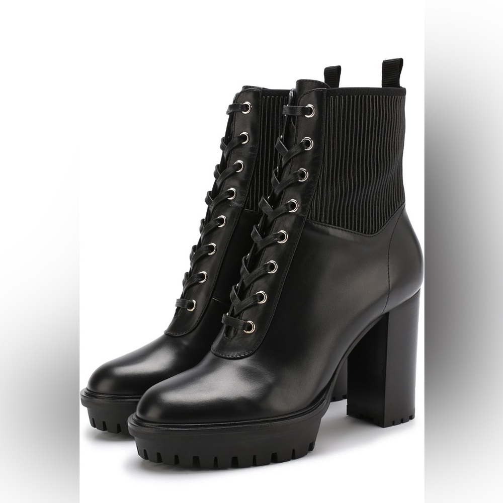 Gianvito Rossi Black Lace Up Boots with Chunky Heel Size 39
